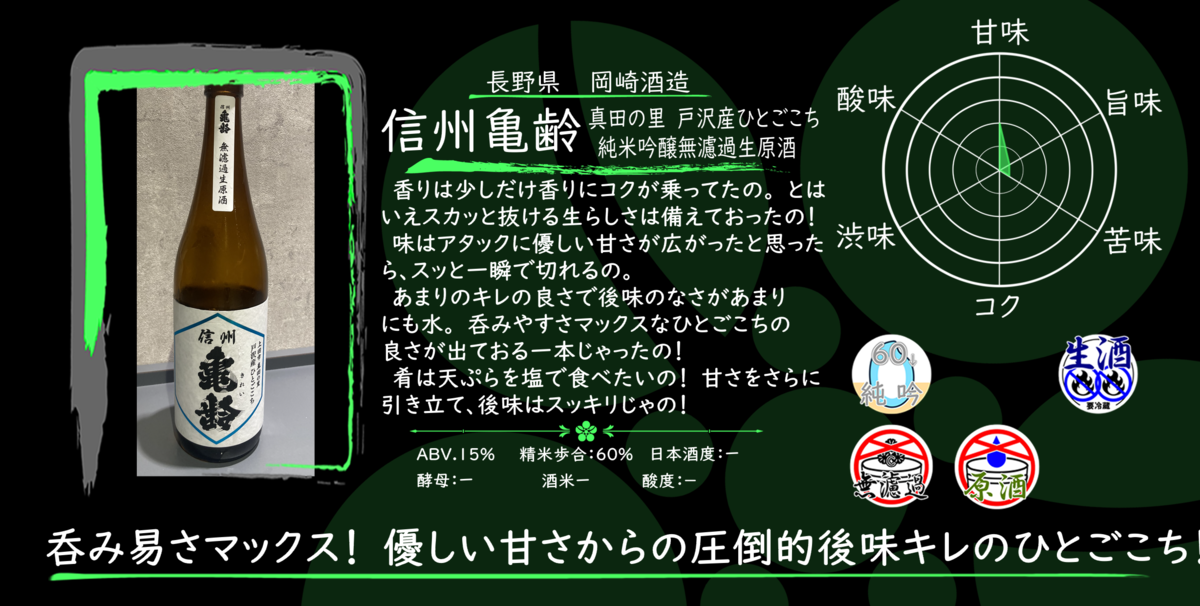 信州亀齢 日本酒 720ml 真田の郷　戸沢産　ひとごごち 自ら育てた酒米100％で仕込む日本酒で戸沢の伝統行事を盛り上げたい