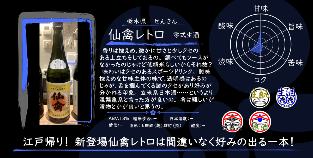 水曜日の甘口一杯】仙禽 零式 生酒 モダン・クラシック・レトロ【FUKA