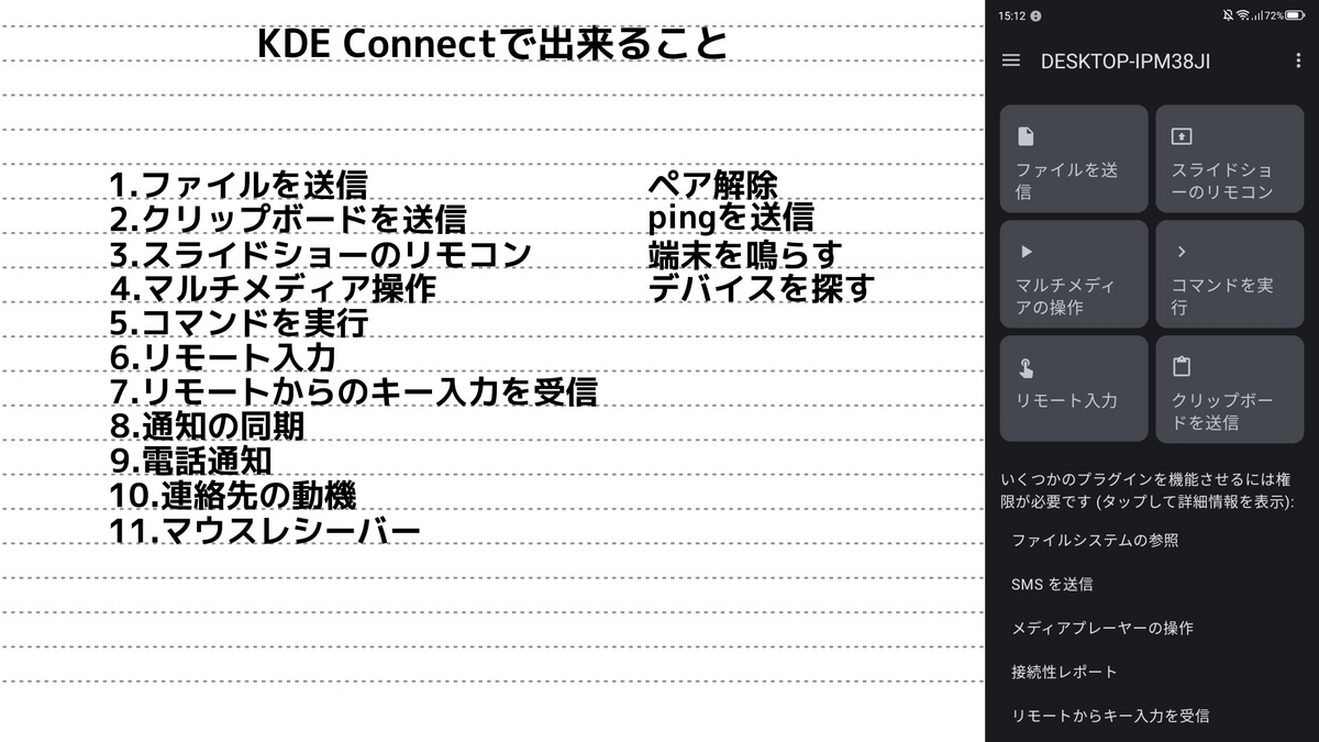 KDEConnectでできることを示した画像です