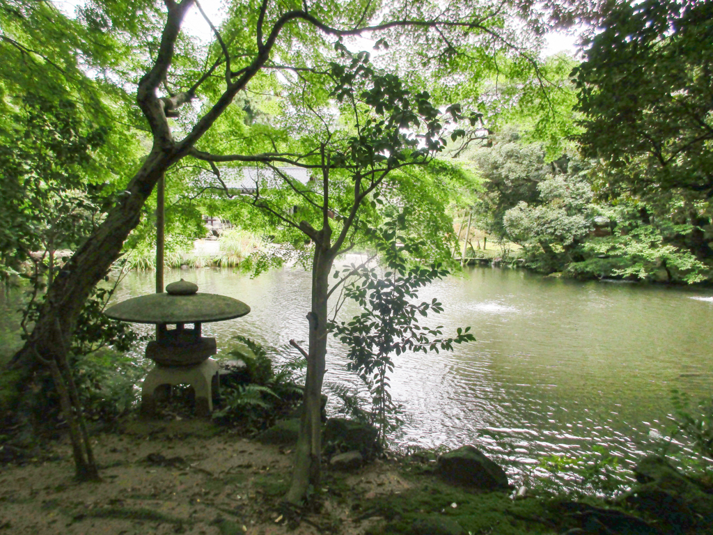 中村記念美術館でお庭を眺めて抹茶で一服，緑の小径から松風閣庭園へ