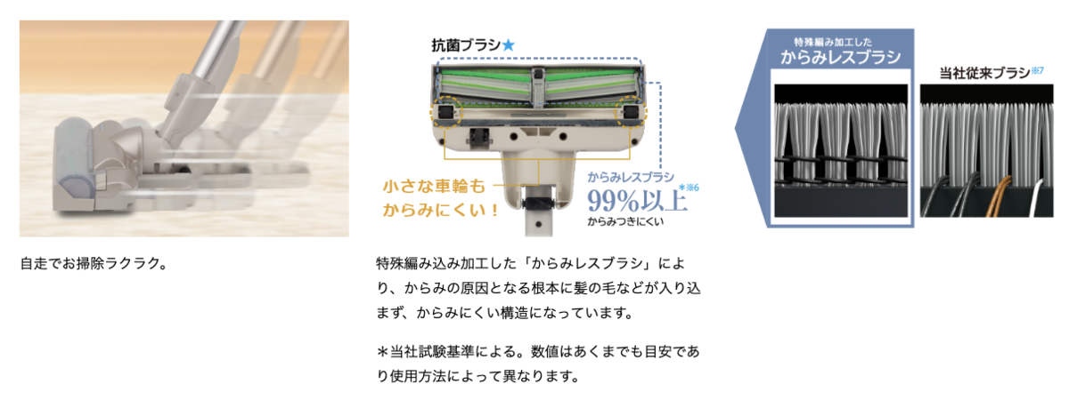 髪の毛などがからみにくく、さまざまなゴミをしっかり取り除く