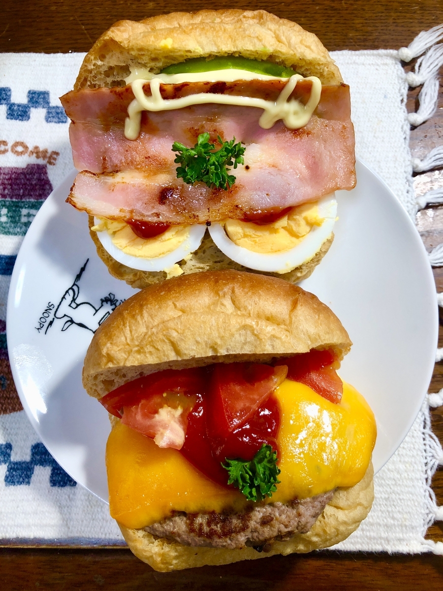 牛肉パテチーズサンド　卵ベーコンサンド