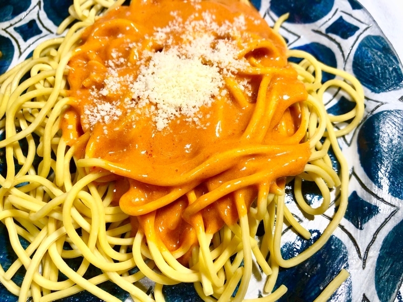 低糖質麺の海老のトマトクリームスパゲッティを撮った写真
