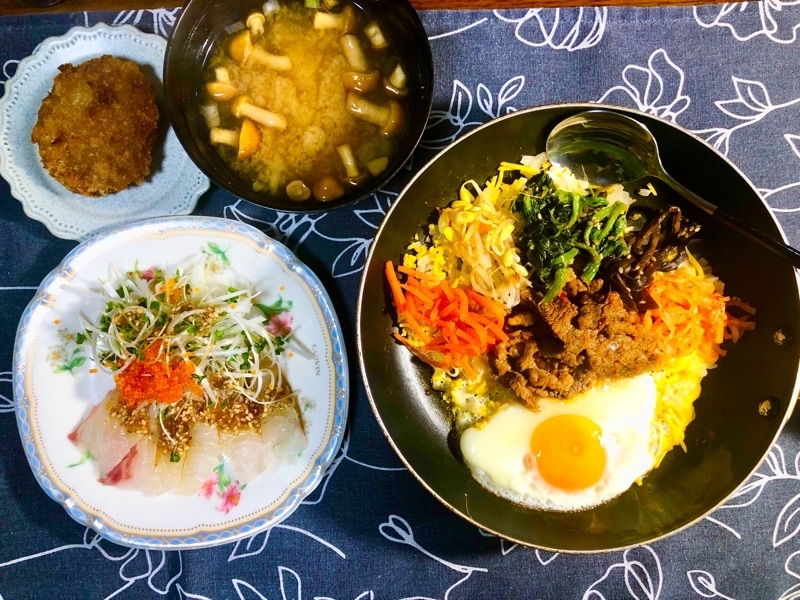 低糖質フライパン焼きビビンバの夕食を撮った写真
