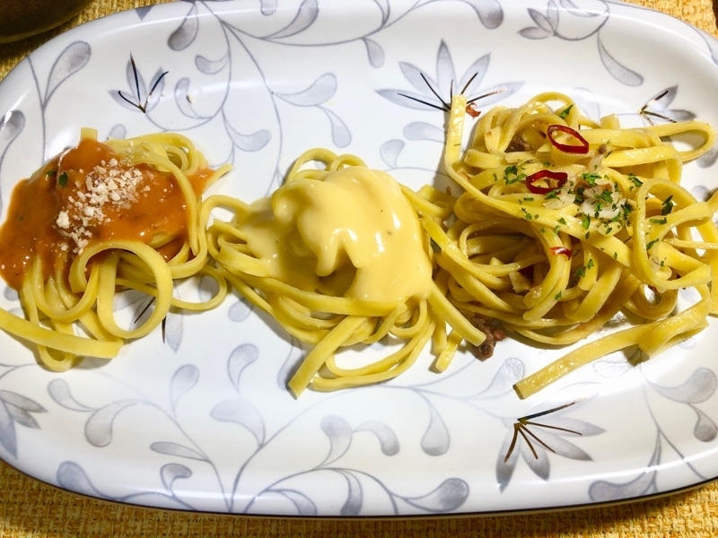 低糖質麺の３種パスタを撮った写真