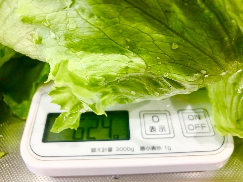 レタスを計量器にのせて撮った写真