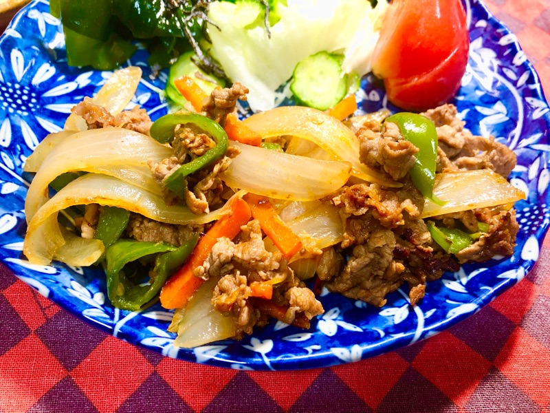 牛肉の焼肉風野菜炒めを盛りつけて撮った写真