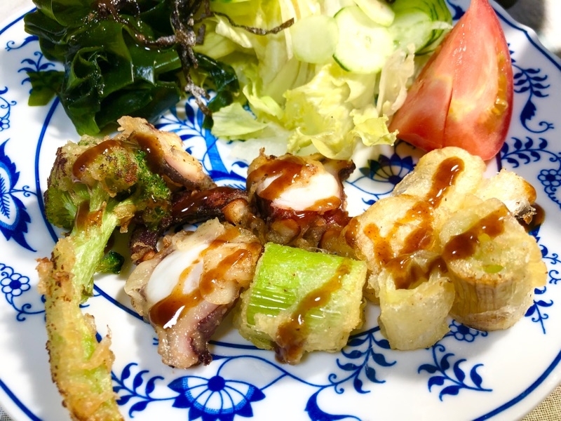 タコとネギの天ぷらを撮った写真