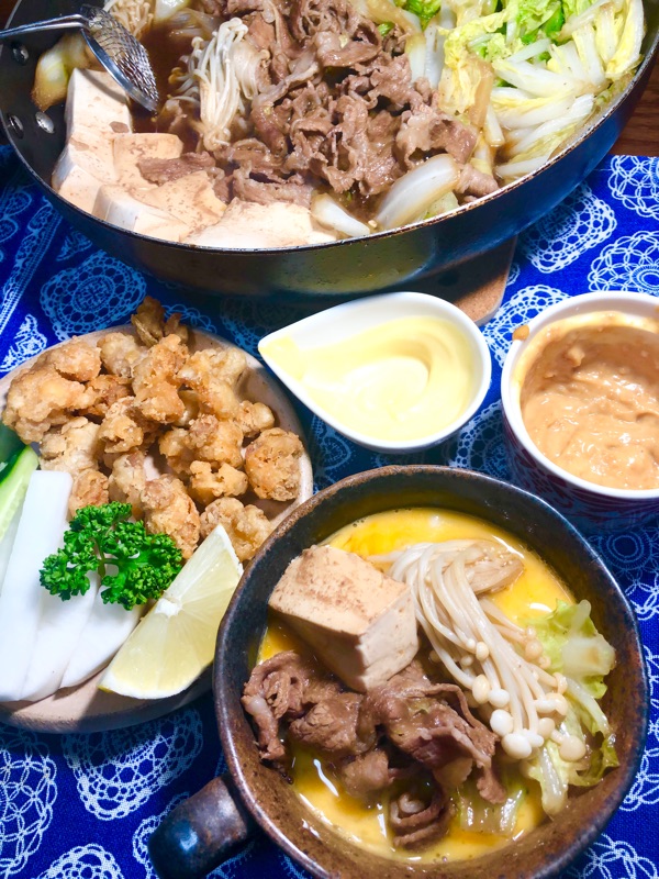 フライパンすき焼きの夕食を撮った写真