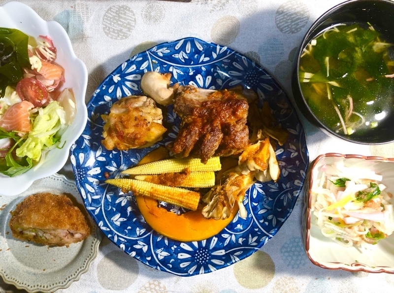 辛みそ焼きの夕食を撮った写真