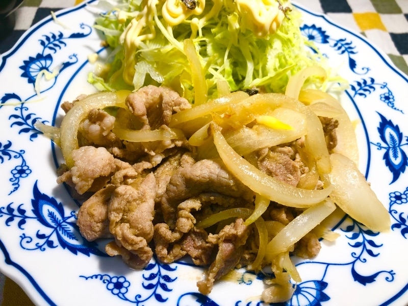 しょうが焼きを盛りつけて撮った写真