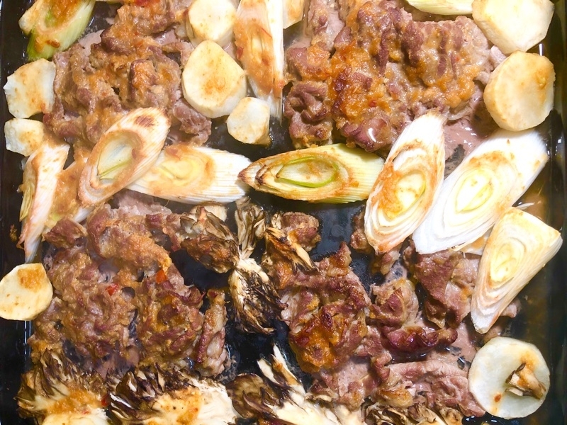 牛肉とネギと舞茸のみそ焼きを撮った写真