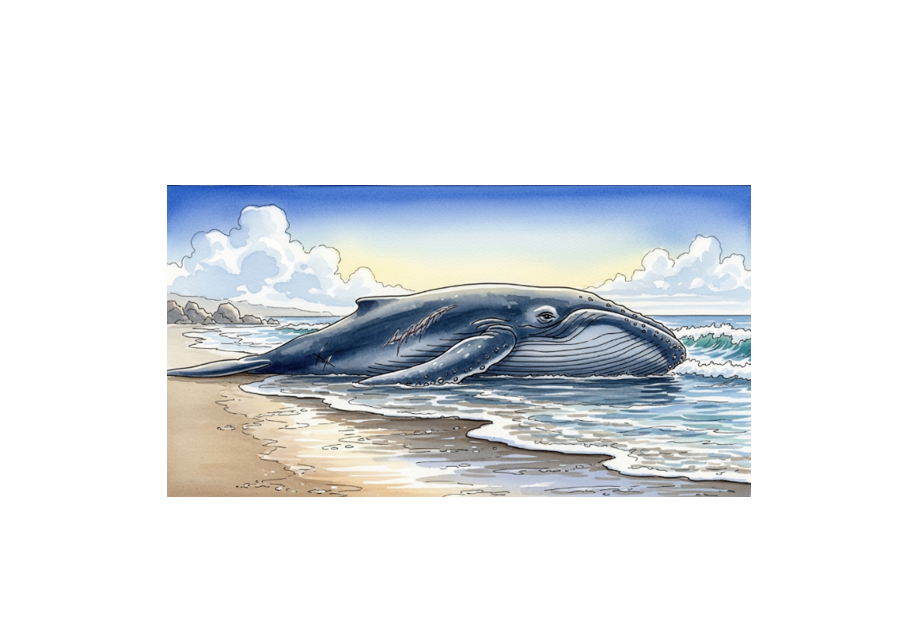 引き潮で打ち上げられたクジラくんを撮った写真