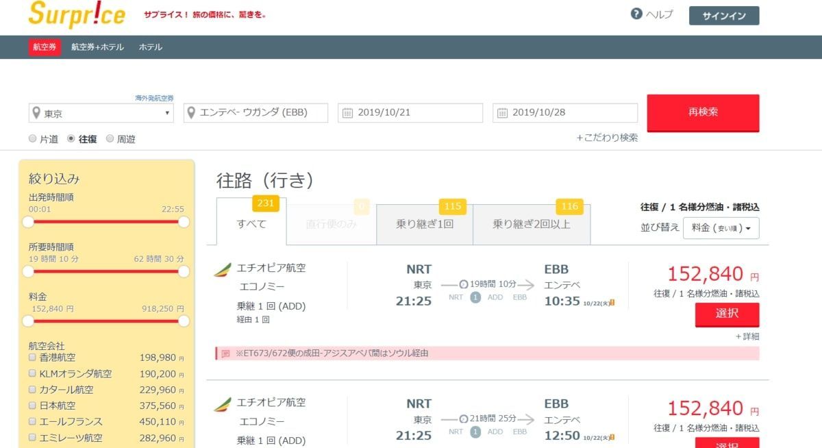 アフリカ旅行の費用