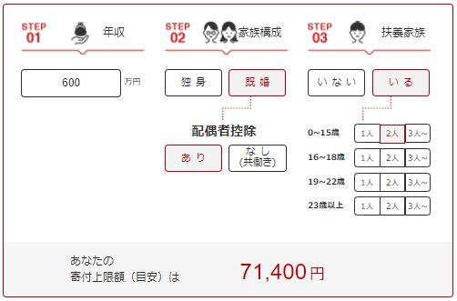 年収600万円のふるさと納税寄付金上限の目安