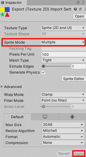 SpriteModeをMultipleに変更