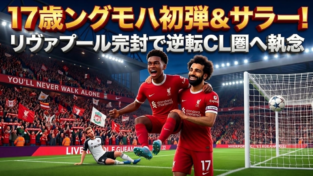 17歳ングモハ初弾&サラー!リヴァプール完封で逆転CL圏へ執念
