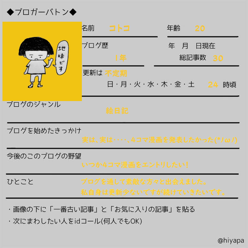 ブロガーバトン　コトコ　自己紹介