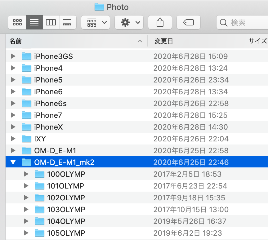 "Photo" フォルダの直下はカメラの機種フォルダ