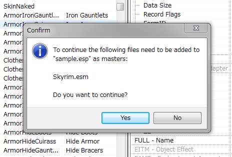 f:id:Kutsumiya:20150315144520j:plain TES5EDITマスター指定の確認