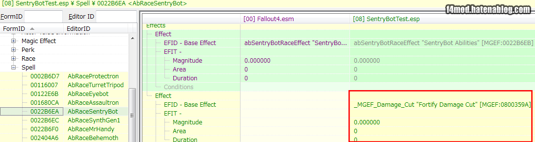 MagicEffectをsentrybotのSpellに追加