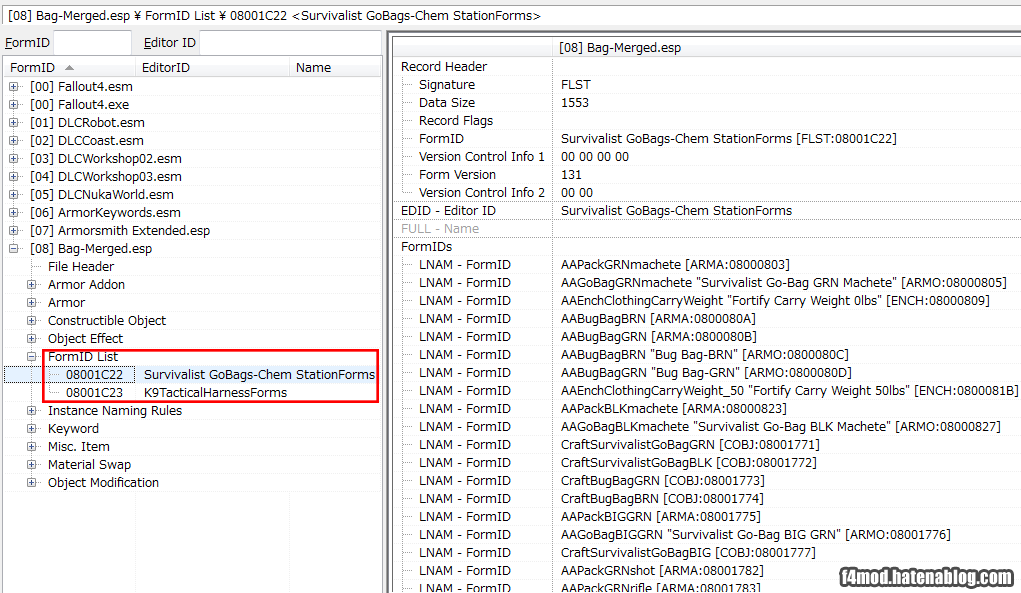 マージしたオブジェクトのFormList