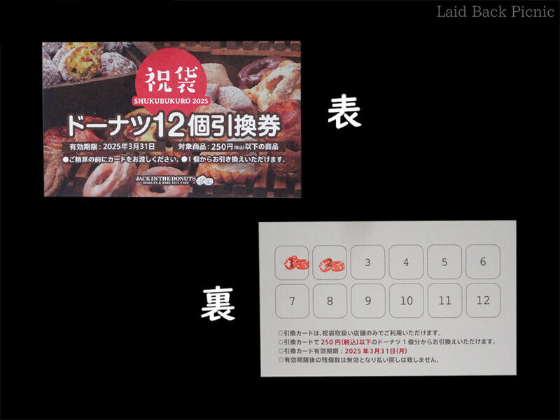カード型引換券の裏面には1から12まで番号入りのマス