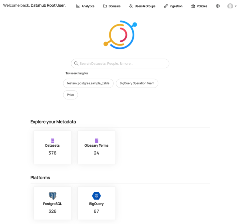 デプロイしたDatahubのトップ画面