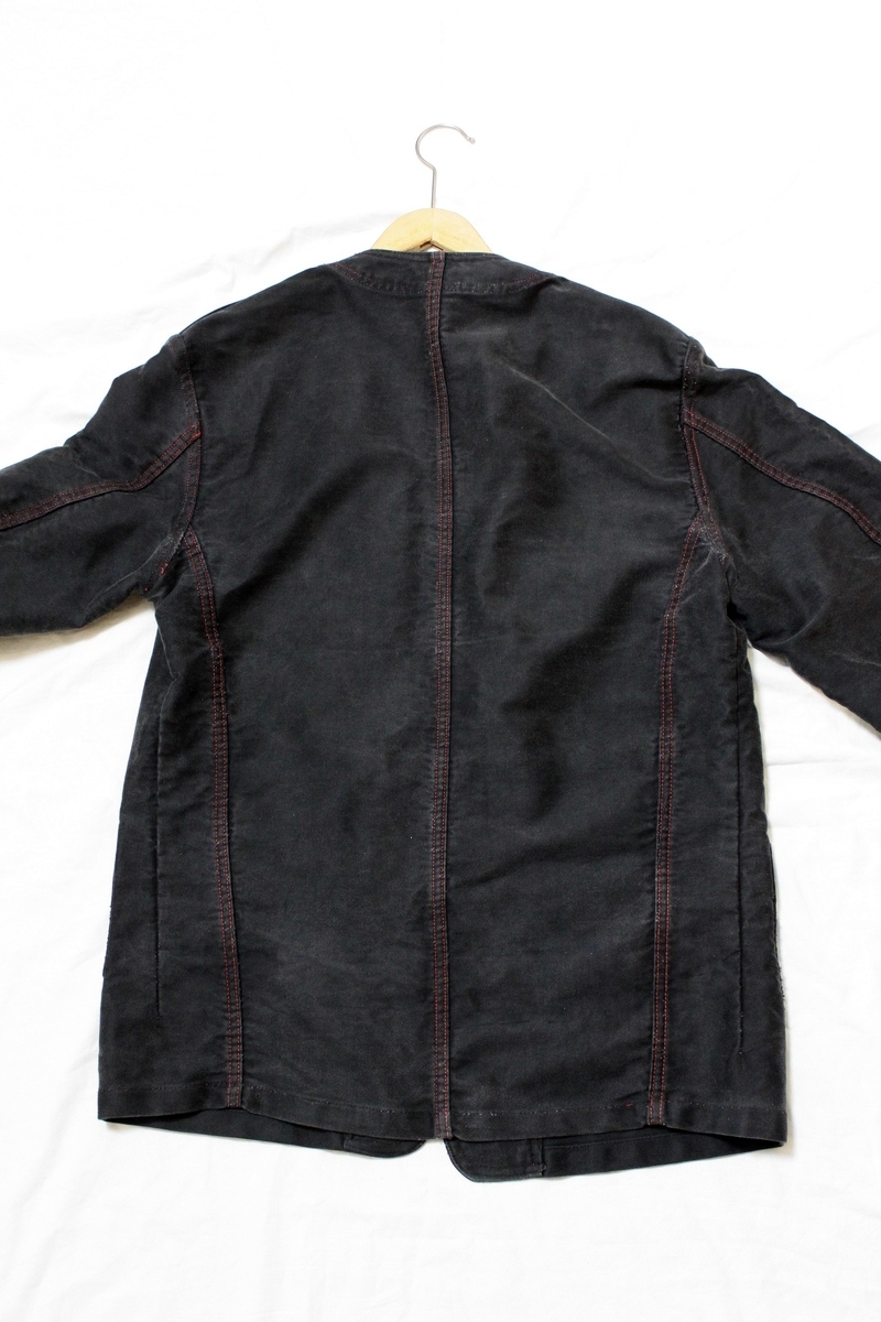 Special Piece】Unknown FRENCH BLACK MOLESKIN COLLARLESS JACKET 