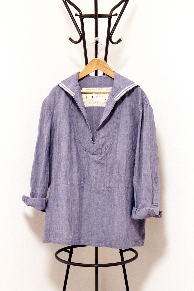 1955 FRENCH NAVY RAMIE-LINEN SAILOR SHIRT / ヴィンテージ 50s