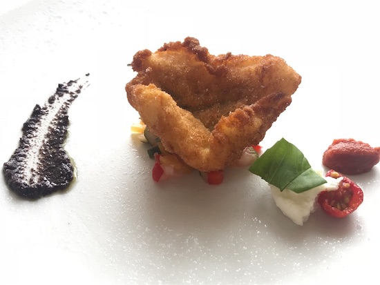 ハモの唐揚げとミニトマトとモッツアレラ