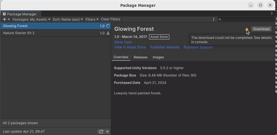 The download could not be completed. See details in console.