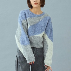 配色シャギーニット