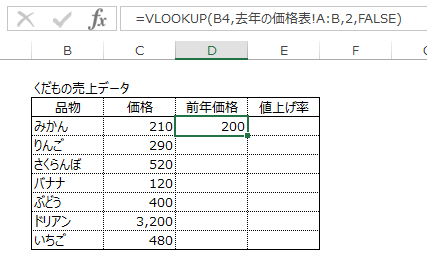 VLOOKUP関数の入力