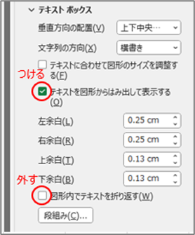 テキストを図形からはみ出して表示する