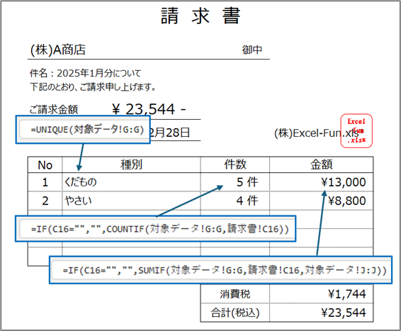 シート関数による計算