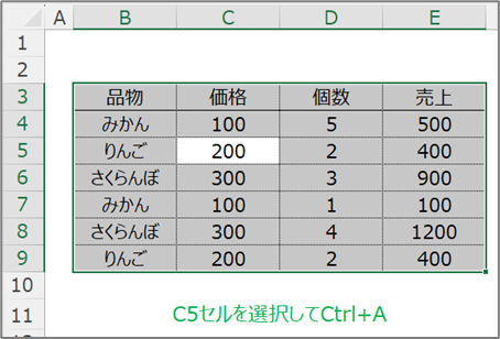 CurrentRegion(アクティブセル領域)