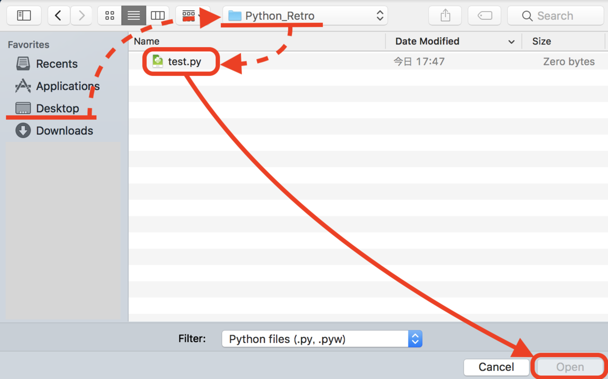 FinderでPythonファイルを開く
