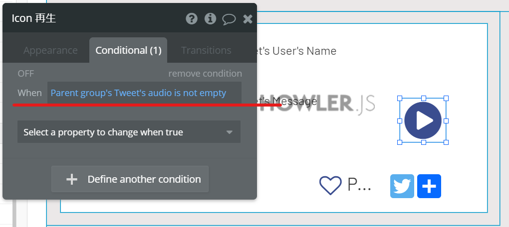「Parent group's Tweet's audio is not empty」と設定