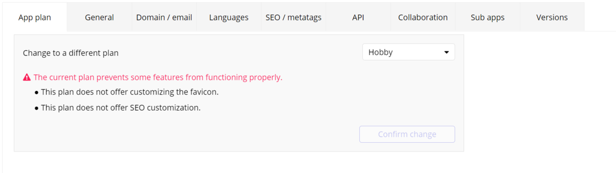 bubbleプラン変更画面