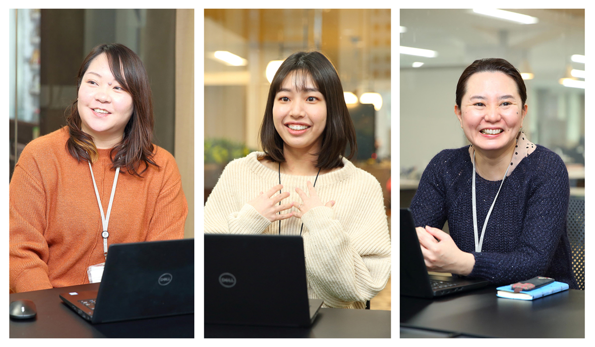 インタビューを受ける、矢崎、中村、伊藤の写真