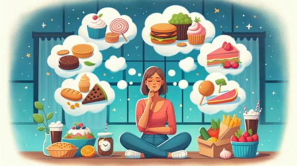 甘い物のことを考える女性のイラスト画像