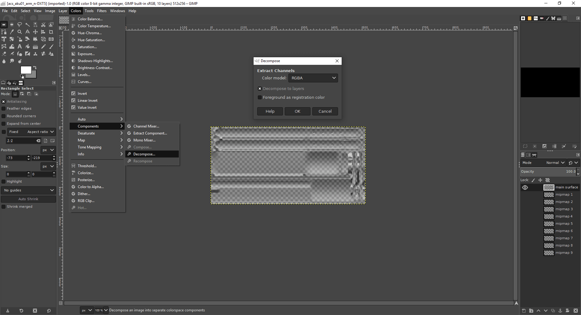 Color / Component / Decompose &rarr; RGBA