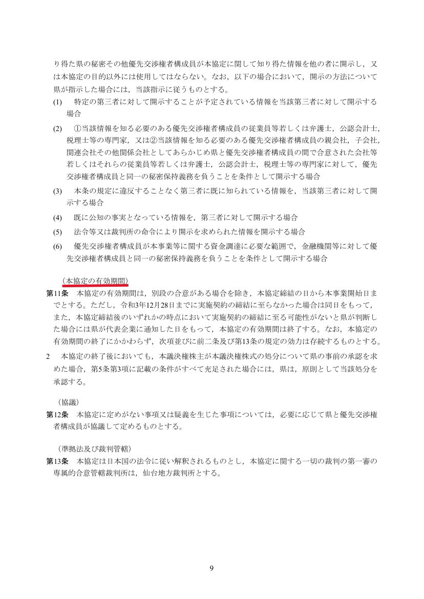 みやぎ型管理運営方式 基本協定 有効期間