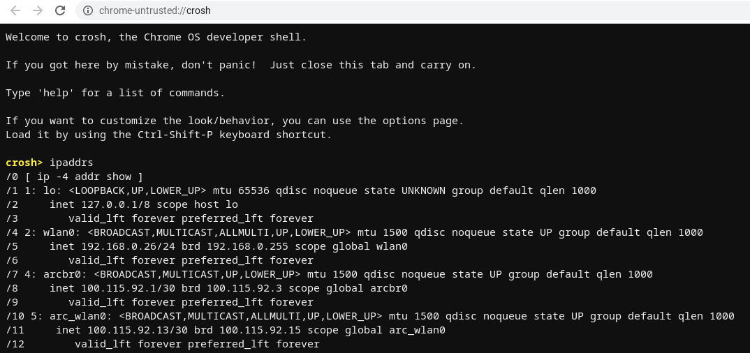 Chromebook内部のLinux環境のIPアドレスについての考察 - MYmemo