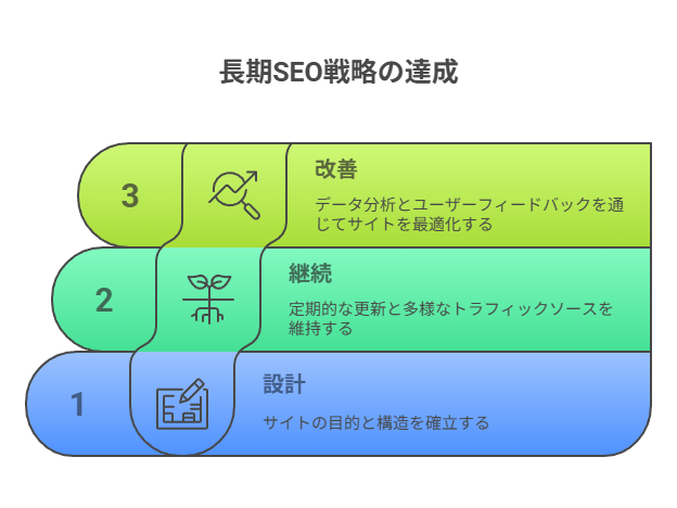 長期戦略における3つの柱：設計・継続・改善