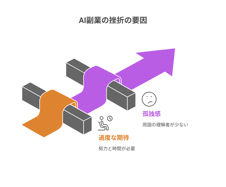 AI副業が続かない原因を心理面と環境面から分析し、主な5つの要因を整理。