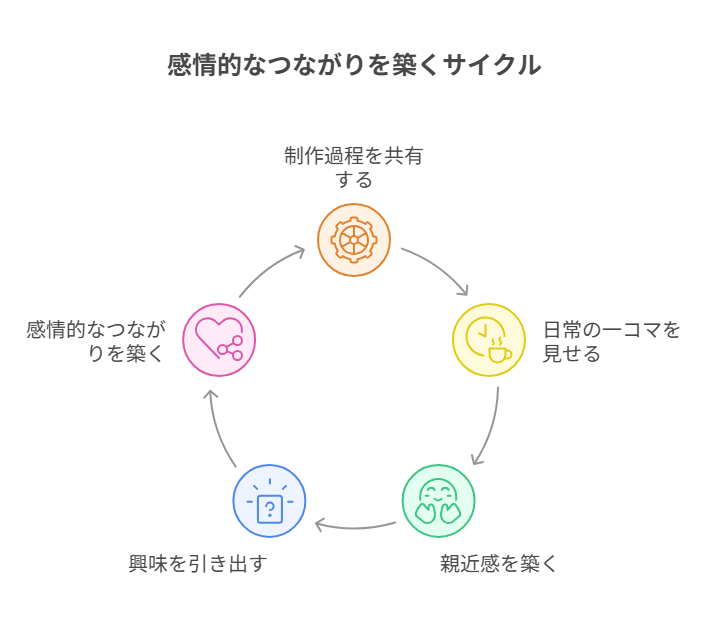 制作過程や日常の一部を見せて作り手の人間味を伝える方法。