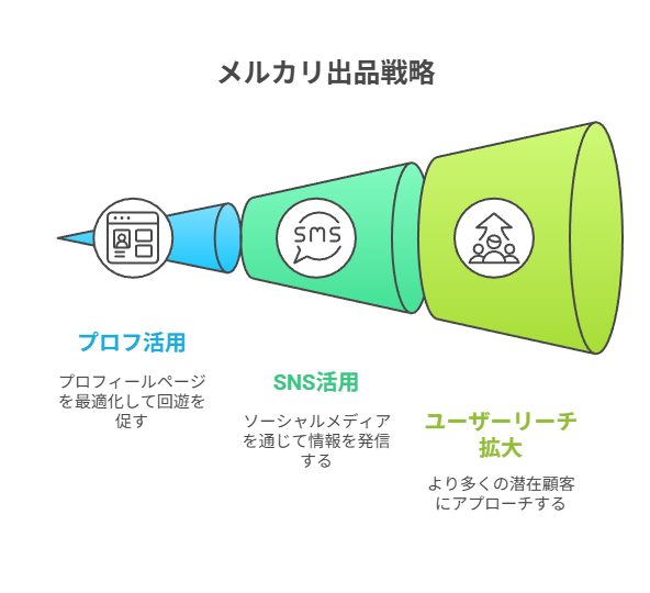 5〜8件同時出品＋色相バランス、プロフ/SNSで回遊導線を作る。