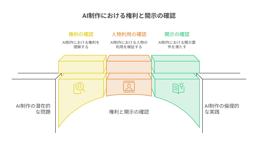 AI制作では素材や人物、商用利用条件の確認が欠かせない